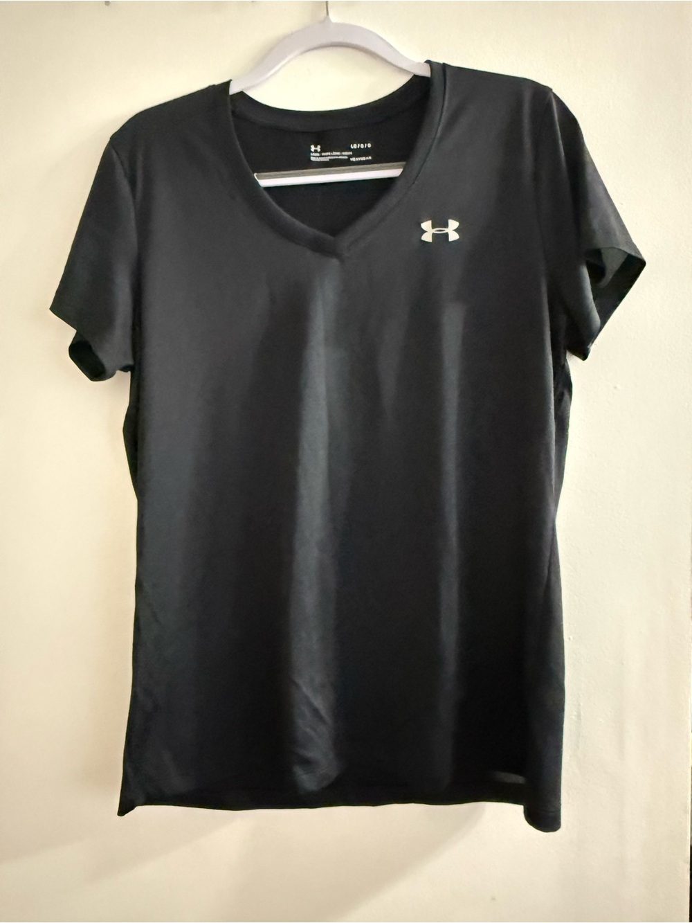 Under Armour Black V-Neck Short Sleeve Tee with White Logo - Women's